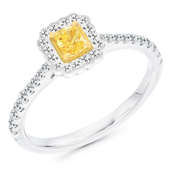 Radiant Cut Halo 0.5ct Diamond Engagement Ring with Diamond Set Shoulders