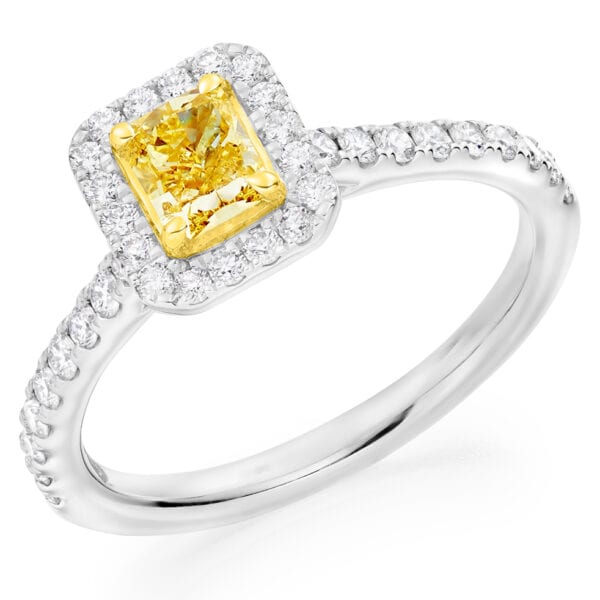 Radiant Cut Halo 0.5ct Diamond Engagement Ring with Diamond Set Shoulders