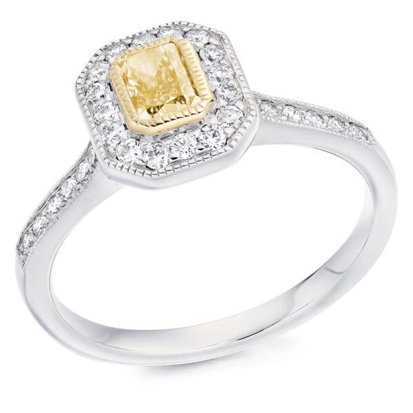 Radiant Cut Halo 0.3ct Diamond Engagement Ring with Diamond Set Shoulders
