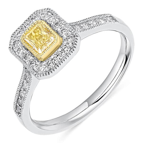 Radiant Cut Halo 0.3ct Diamond Engagement Ring with Diamond Set Shoulders