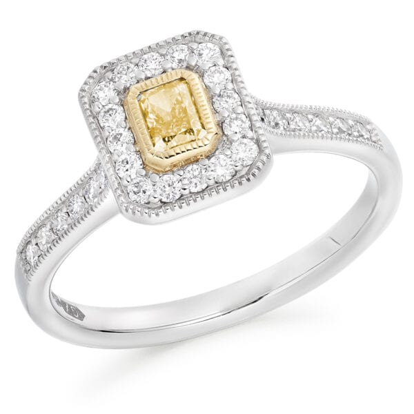 Radiant Cut Halo 0.25ct Diamond Engagement Ring with Diamond Set Shoulders