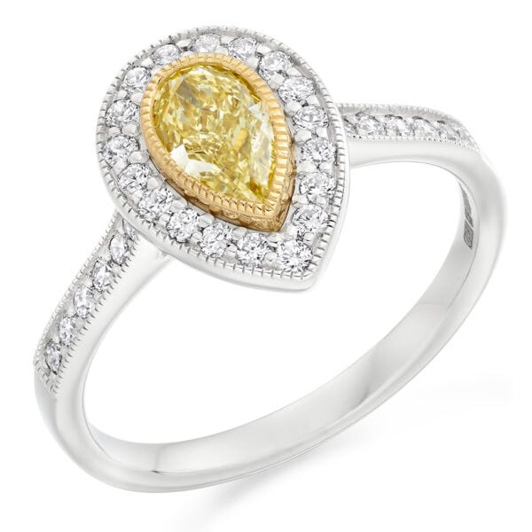 Pear Cut Halo 0.4ct Diamond Engagement Ring with Diamond Set Shoulders