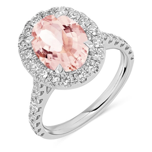 Morganite Oval Cut Cluster 2.5ct Engagement Ring with Diamond Set Shoulders