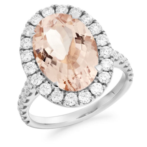 Morganite Oval Cut Cluster 5.6ct Engagement Ring with Diamond Set Shoulders