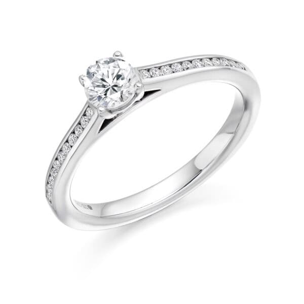 Round Brilliant Solitaire 0.33ct Diamond Engagement Ring with Diamond Set Shoulders