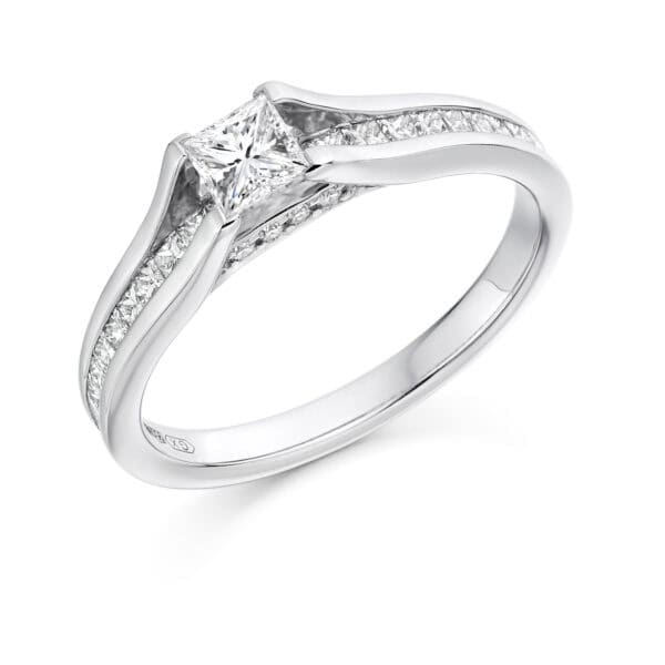 Princess Cut Solitaire 0.33ct Diamond Engagement Ring with Diamond Set Shoulders