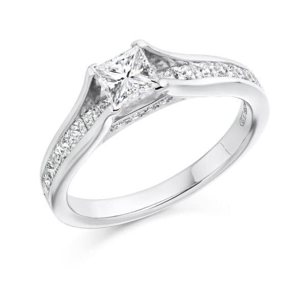 Princess Cut Solitaire 0.5ct Diamond Engagement Ring with Diamond Set Shoulders