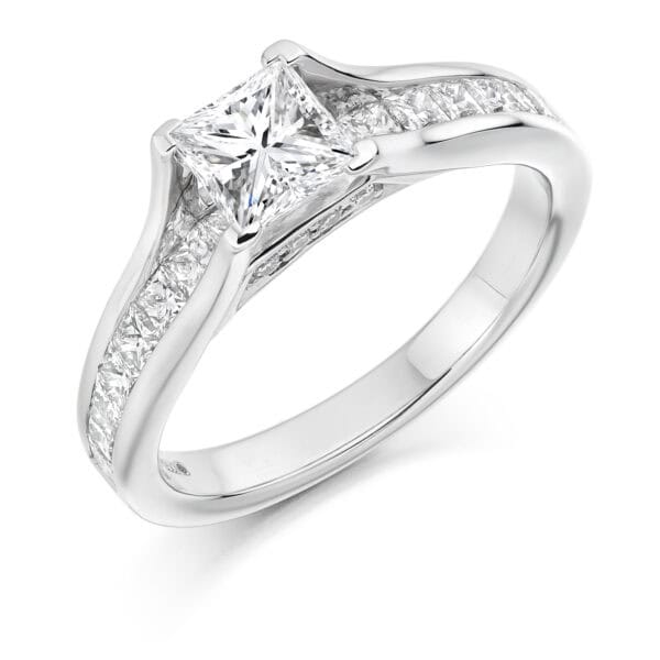 Princess Cut Solitaire 0.75ct Diamond Engagement Ring with Diamond Set Shoulders