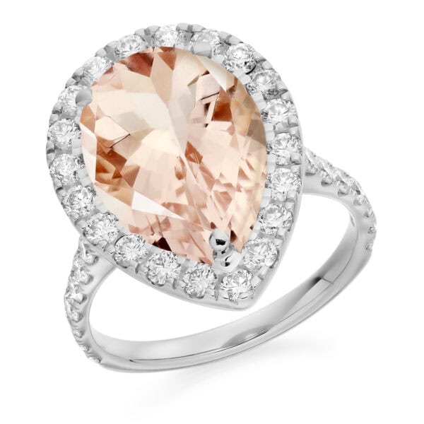 Morganite Pear Cut Cluster 4ct Engagement Ring with Diamond Set Shoulders