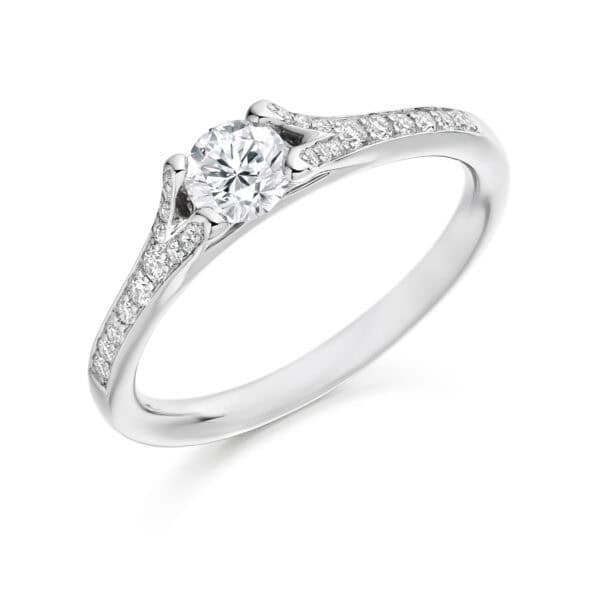 Round Brilliant Solitaire 0.33ct Diamond Engagement Ring with Diamond Set Shoulders