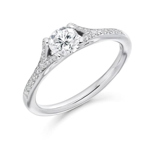 Round Brilliant Solitaire 0.5ct Diamond Engagement Ring with Diamond Set Shoulders