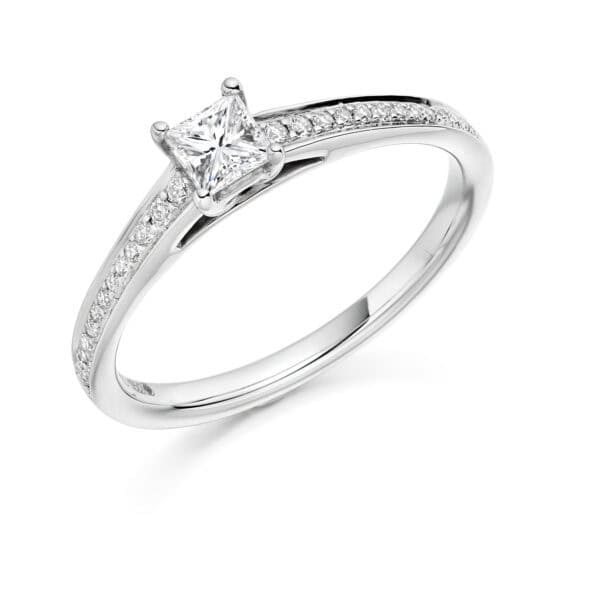 Princess Cut Solitaire 0.33ct Diamond Engagement Ring with Diamond Set Shoulders