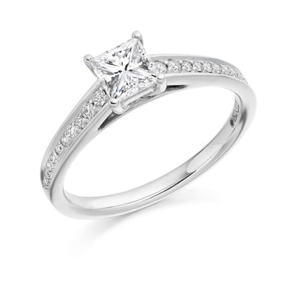 Princess Cut Solitaire 0.5ct Diamond Engagement Ring with Diamond Set Shoulders