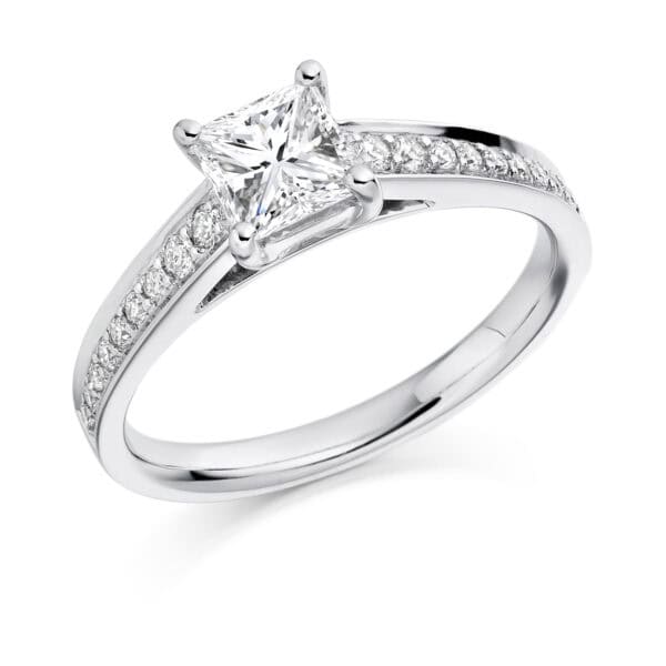 Princess Cut Solitaire 0.75ct Diamond Engagement Ring with Diamond Set Shoulders