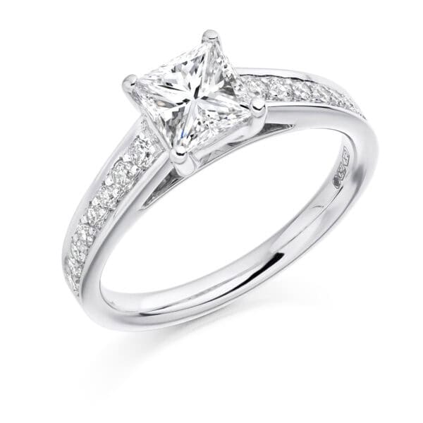 Princess Cut Solitaire 1ct Diamond Engagement Ring with Diamond Set Shoulders