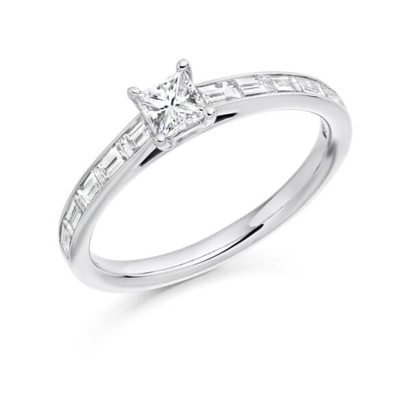 Princess Cut Solitaire 0.33ct Diamond Engagement Ring with Diamond Set Shoulders
