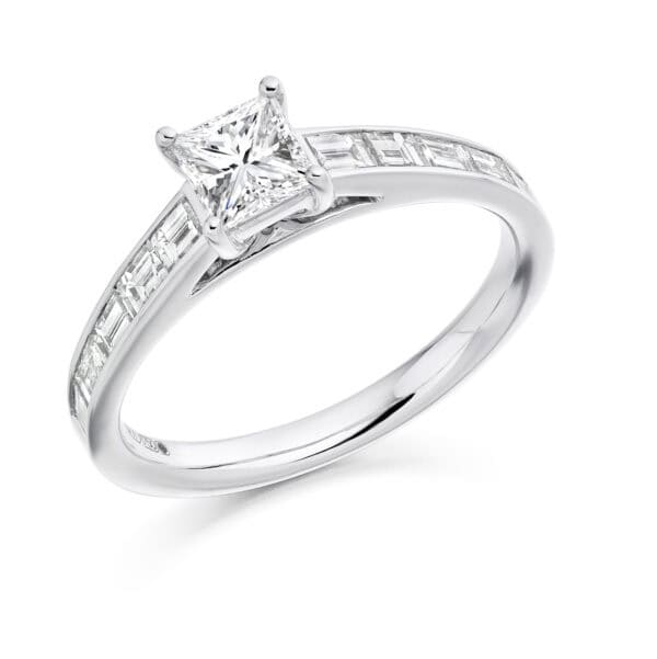 Princess Cut Solitaire 0.5ct Diamond Engagement Ring with Diamond Set Shoulders