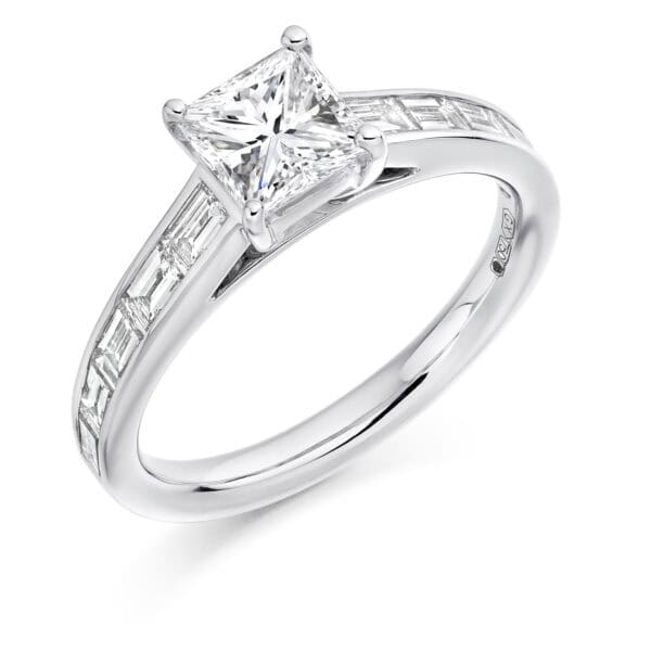 Princess Cut Solitaire 1ct Diamond Engagement Ring with Diamond Set Shoulders