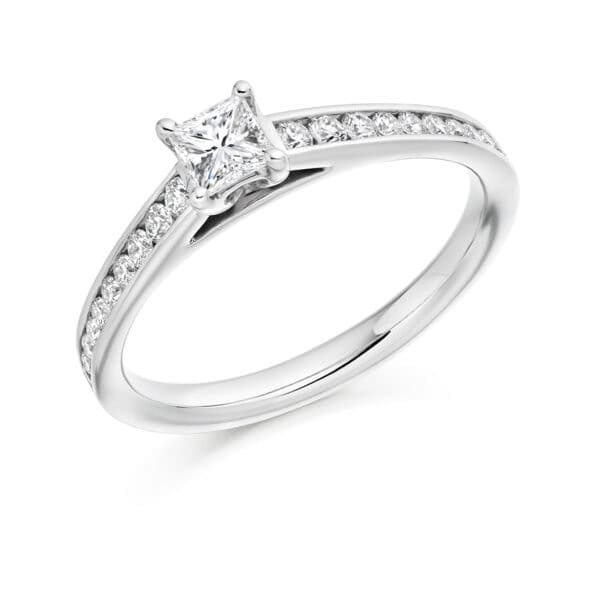 Princess Cut Solitaire 0.33ct Diamond Engagement Ring with Diamond Set Shoulders