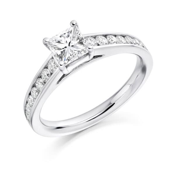 Princess Cut Solitaire 0.75ct Diamond Engagement Ring with Diamond Set Shoulders