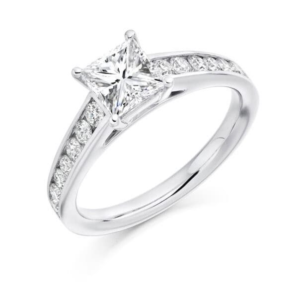 Princess Cut Solitaire 1ct Diamond Engagement Ring with Diamond Set Shoulders