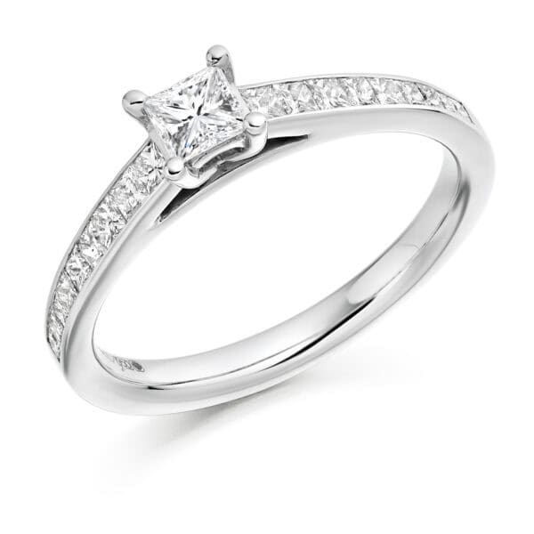 Princess Cut Solitaire 0.33ct Diamond Engagement Ring with Diamond Set Shoulders