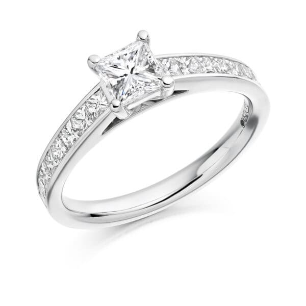Princess Cut Solitaire 0.5ct Diamond Engagement Ring with Diamond Set Shoulders