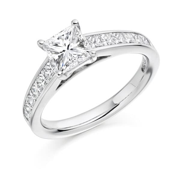 Princess Cut Solitaire 1ct Diamond Engagement Ring with Diamond Set Shoulders