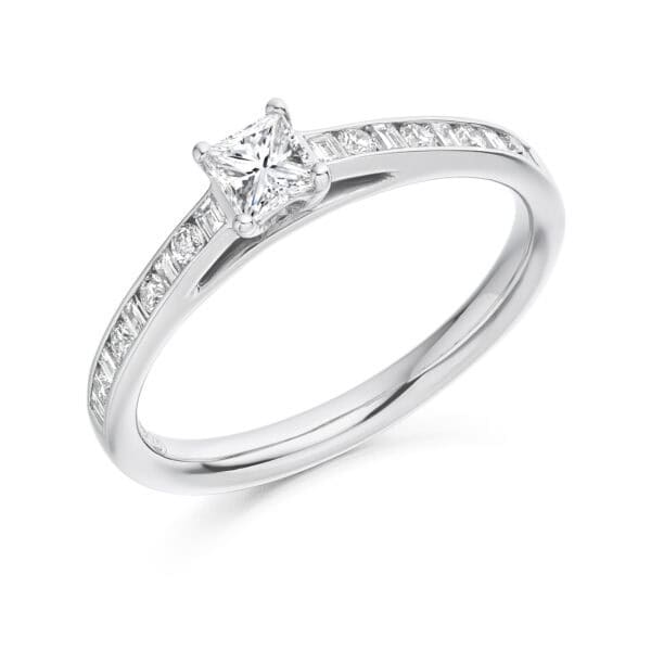 Princess Cut Solitaire 0.33ct Diamond Engagement Ring with Diamond Set Shoulders