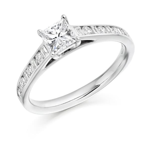 Princess Cut Solitaire 0.5ct Diamond Engagement Ring with Diamond Set Shoulders