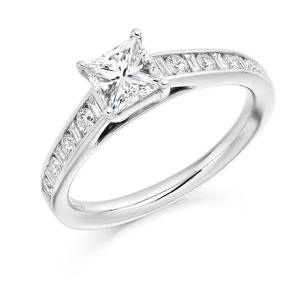 Princess Cut Solitaire 0.75ct Diamond Engagement Ring with Diamond Set Shoulders