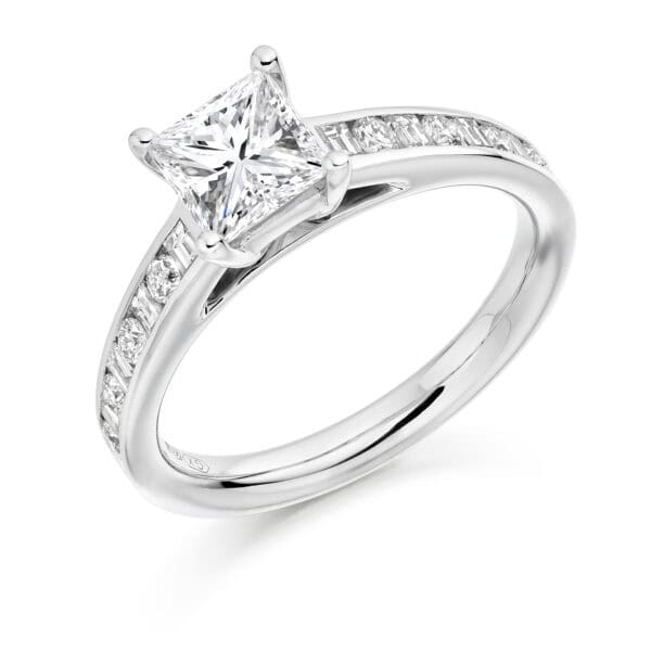 Princess Cut Solitaire 1ct Diamond Engagement Ring with Diamond Set Shoulders
