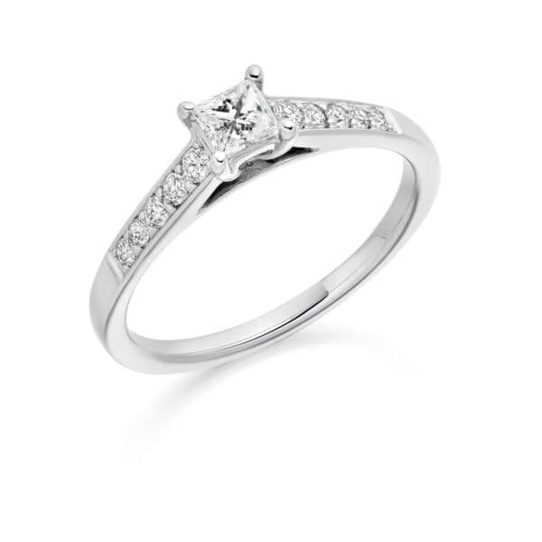 Princess Cut Solitaire 0.33ct Diamond Engagement Ring with Diamond Set Shoulders