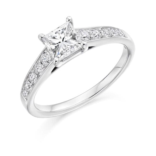 Princess Cut Solitaire 0.75ct Diamond Engagement Ring with Diamond Set Shoulders
