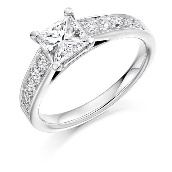 Princess Cut Solitaire 1ct Diamond Engagement Ring with Diamond Set Shoulders