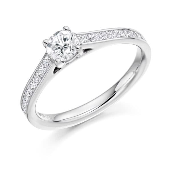 Round Brilliant Solitaire 0.33ct Diamond Engagement Ring with Diamond Set Shoulders