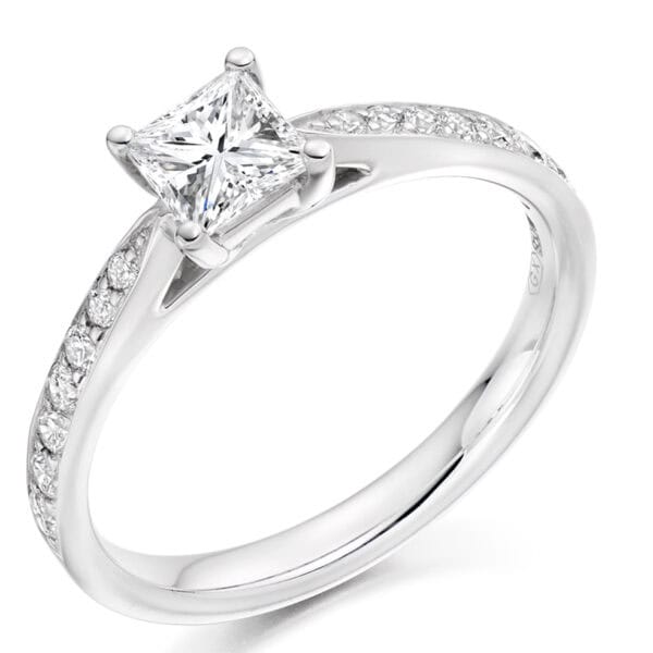 Princess Cut Solitaire 0.33ct Diamond Engagement Ring with Diamond Set Shoulders