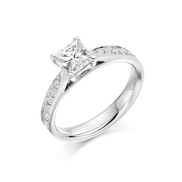 Princess Cut Solitaire 0.5ct Diamond Engagement Ring with Diamond Set Shoulders