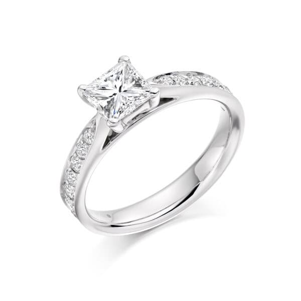 Princess Cut Solitaire 0.75ct Diamond Engagement Ring with Diamond Set Shoulders