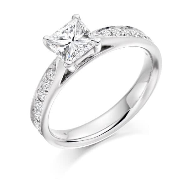 Princess Cut Solitaire 1ct Diamond Engagement Ring with Diamond Set Shoulders