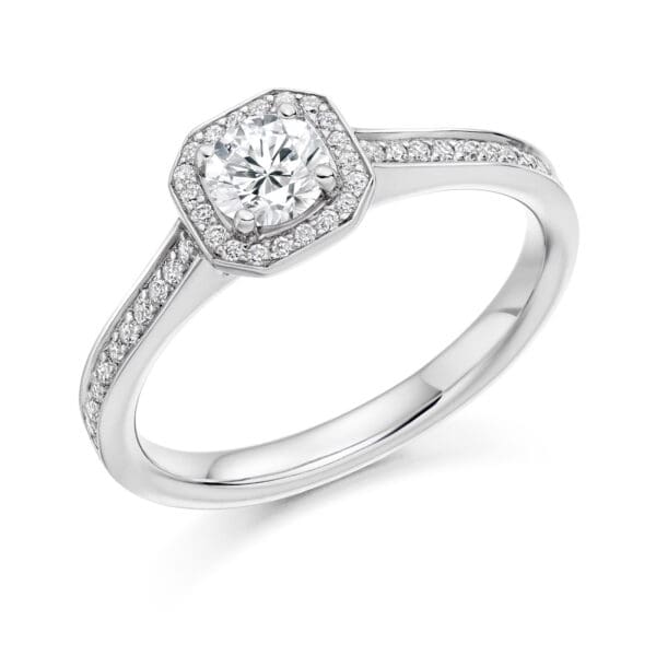 Round Brilliant Halo 0.33ct Diamond Engagement Ring with Diamond Set Shoulders