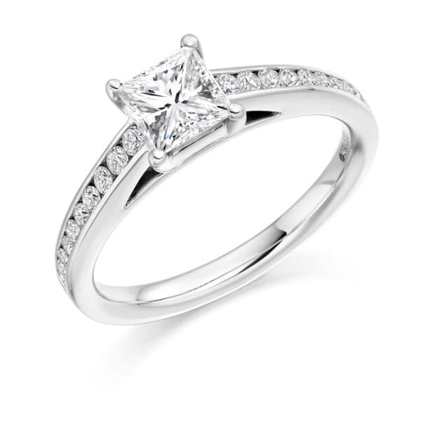 Princess Cut Solitaire 0.5ct Diamond Engagement Ring with Diamond Set Shoulders