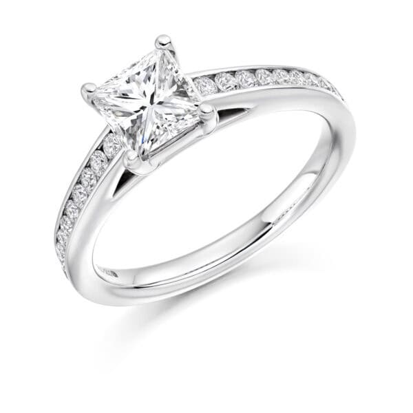 Princess Cut Solitaire 1ct Diamond Engagement Ring with Diamond Set Shoulders