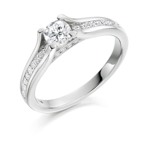 Round Brilliant Solitaire 0.33ct Diamond Engagement Ring with Diamond Set Shoulders