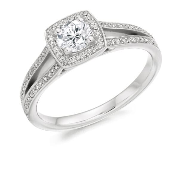Round Brilliant Halo 0.33ct Diamond Engagement Ring with Diamond Set Shoulders