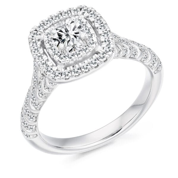 Cushion Cut Halo 0.33ct Diamond Engagement Ring with Diamond Set Shoulders
