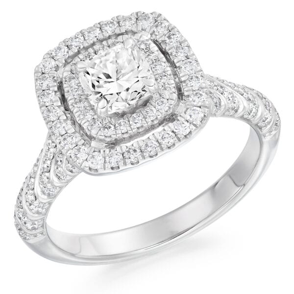 Cushion Cut Halo 0.7ct Diamond Engagement Ring with Diamond Set Shoulders