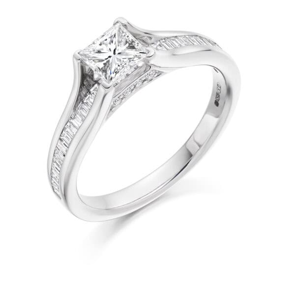 Princess Cut Solitaire 0.5ct Diamond Engagement Ring with Diamond Set Shoulders