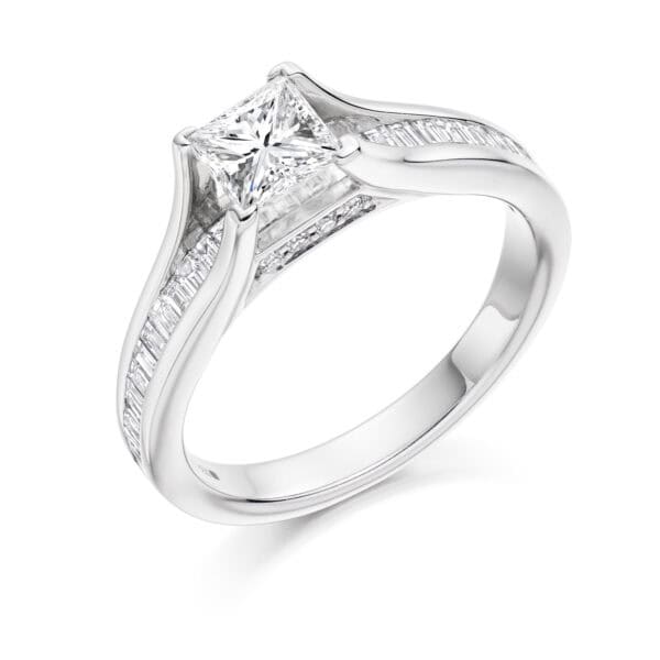 Princess Cut Solitaire 0.75ct Diamond Engagement Ring with Diamond Set Shoulders