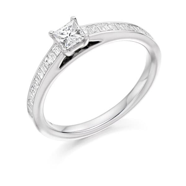 Princess Cut Solitaire 0.33ct Diamond Engagement Ring with Diamond Set Shoulders